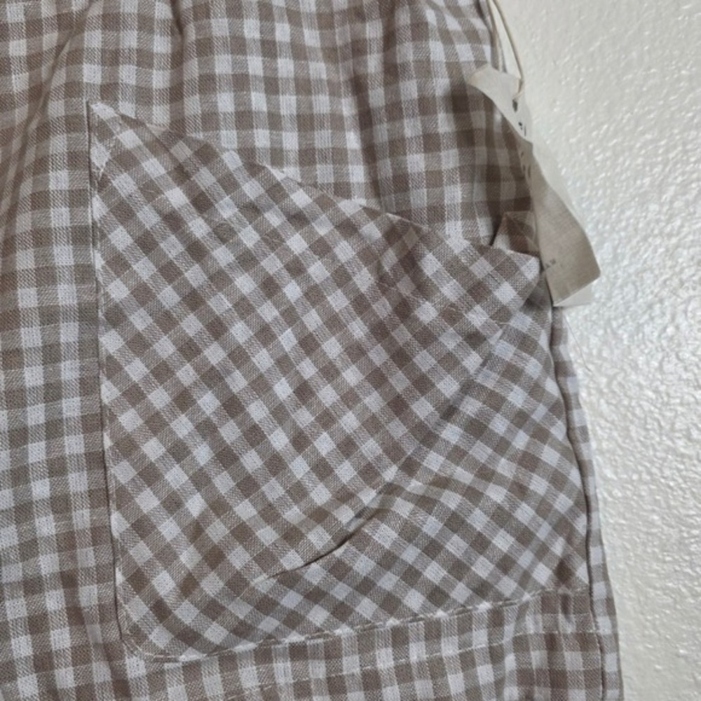 Indigo Rein Shorts Womens Large Tan Gingham Linen Blend Paperbag Waist NWT - Picture 14 of 16